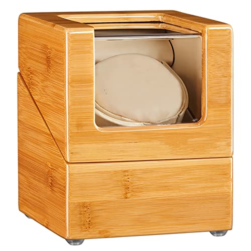 JQUEEN Single Watch Winder Box for Automatic Watches, 100% Bamboo Wood