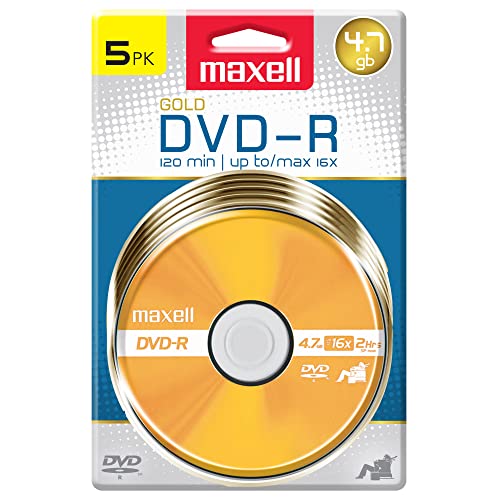 Maxell 638033 DVD-R Gold - Superior Archival Life for Storing Valuable Data -Write Once DVD-R 4.7 Gb Card 5 Disc Pack,Multicolor