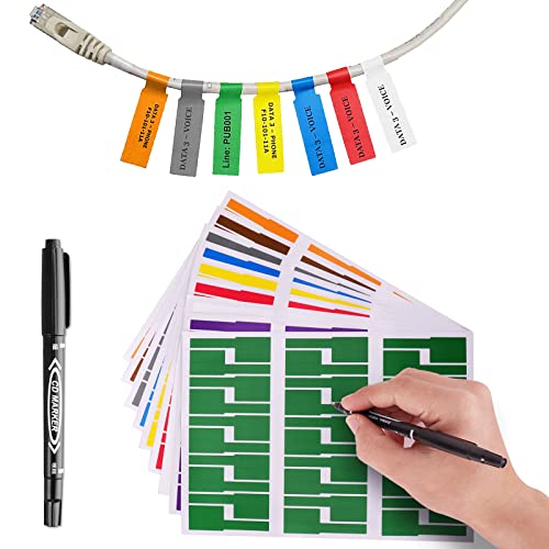 OPQH 210 Colorful Cable Labels with Dual Tip Marker, Cord Labels Can Write On, Self Adhesive Wire Labels Printable A4 Sheet for Laser Printer and Handwriting Cable Organize