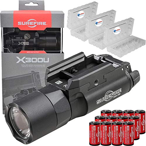 SureFire X300 Ultra X300U-B High Output 1000 Lumen LED Weapon Light with 12 Extra CR123A Batteries and 3 Lightjunction Battery Cases