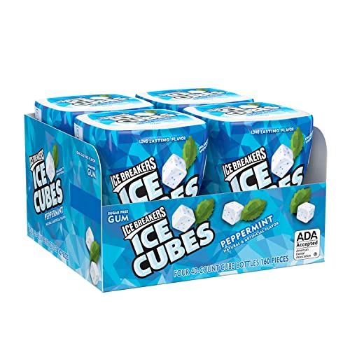 ICE BREAKERS Ice Cubes Peppermint Sugar Free Chewing Gum Bottles, 3.24 oz (4 Count, 40 Pieces)