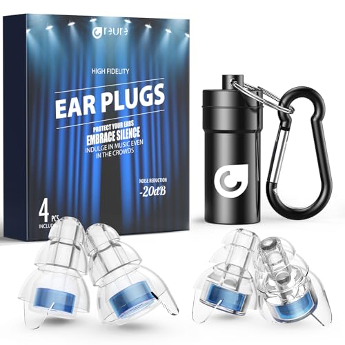 Reure High Fidelity Concert Ear Plugs, Noise Cancelling Silicone Ear Plugs 2 Pairs Great for Concerts Loud Music, Musicians, Motorcycles, Airplanes, Raves, Hearing Protection -20 dB