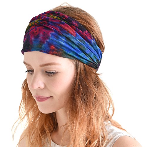 Casualbox Tie-Dye Headband Bandana Boho Hippie Retro Flower psychedelic 60's C,Free Size