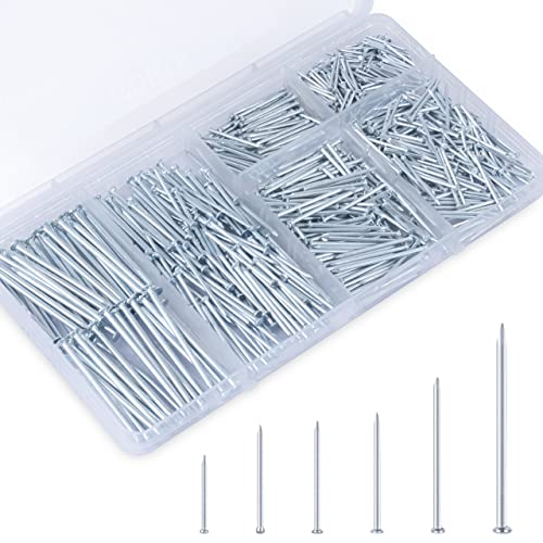 KURUI 700pcs Hardware Nails for Hanging Pictures Assorted Kit, Up to 2'-Long Picture Hanging Nails for Wall Drywall Wood, 6 Sizes Nails Assortment Kit, 640 Frame Nails and 60 Small Finishing Nails
