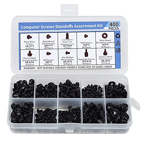 400PCS Computer Screws Motherboard Standoffs Assortment Kit for Universal Motherboard, HDD, SSD, Hard Drive,Fan, Power Supply, Graphics, PC Case for DIY & Repair
