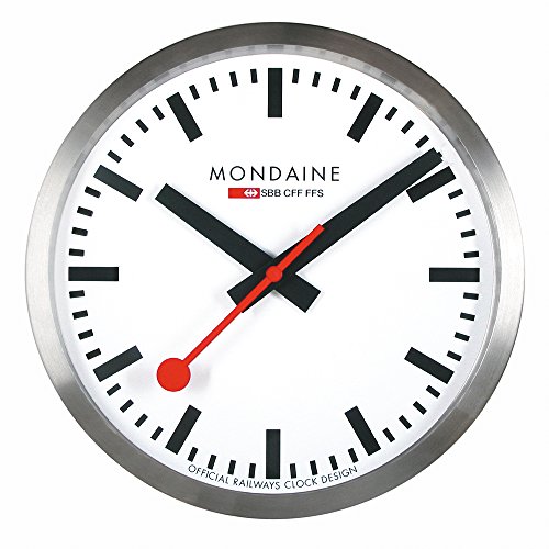 Mondaine - Wall Clock A990.Clock.16SBB 25cm - Official Swiss Railways Clock - Red Second Hand Aluminium Casing - Dust Resistant Wall Clocks - Made in Switzerland