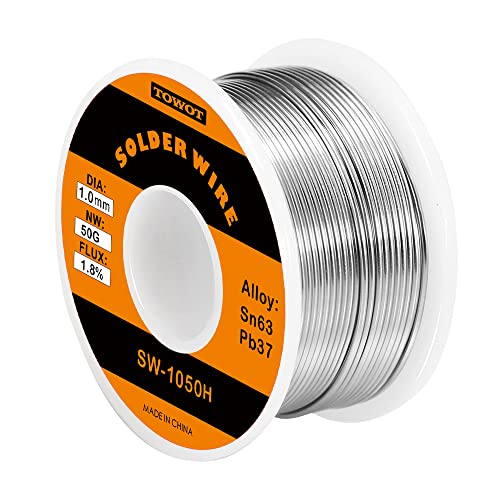 TOWOT 63-37 High Purity Tin Lead Rosin Core Solder Wire for Electrical Soldering, Content 1.8% Solder flux (1.0mm, 50g)