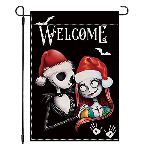 AOOWPKUN Christmas Welcome Flag Nightmare Before Christmas Garden Flag 12 X 18 Inches Yard Decorations Flag for Fall Outdoor Flag