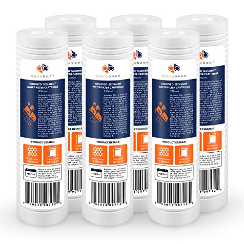 Aquaboon Grooved 10' x 2.5' Universal Sediment Filter 5 Micron - Whole Home Water Filter Replacement Cartridge Compatible with AP110, whkf-gd05, SGC-25-1001, RS14, CFS110, P5, WFPFC5002, 6-Pack