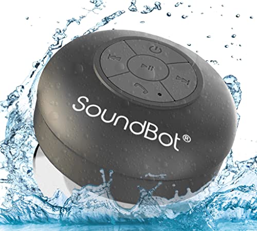 SoundBot SB510 HD Water Resistant Bluetooth Shower Speaker, Handsfree Portable Speakerphone with Built-in Mic, 6hrs of Playtime, Control Buttons and Dedicated Suction Cup for Showers (Black)