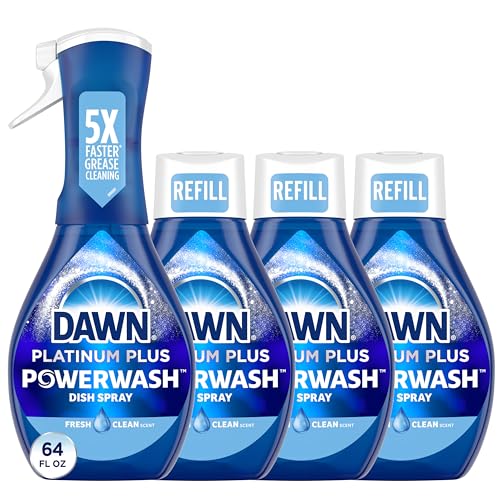 Dawn Platinum Powerwash Dish Spray, Dish Soap, Fresh Scent Bundle, 1 Spray (16oz) + 3 Refills (16oz each)(Pack of 4)