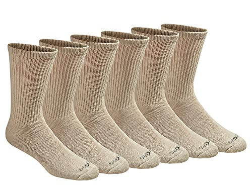 Dickies Men's Dri-Tech Moisture Control Crew Socks Multipack, Essential Worker Khaki (6 Pairs), Large