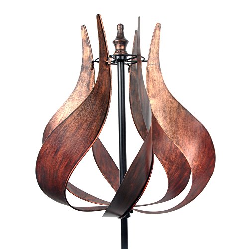 Teamson Home Tulip Kinetic Metal Weather Resistant 360 Degrees Swivel Windmill Wind Spinner for Outdoor Patio Garden Backyard Decking Décor, 70 inch Height, Copper