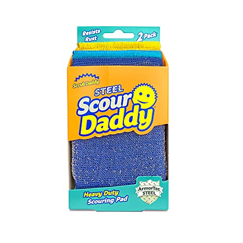 Scrub Daddy Steel Scour Pads - Scour Daddy Steel - Stainless Steel Scouring Pads for Dishes, Pots, Pans and Grill, Scrubbers for Kitchen and Bathroom, Soft in Warm Water, Firm in Cold - 2ct