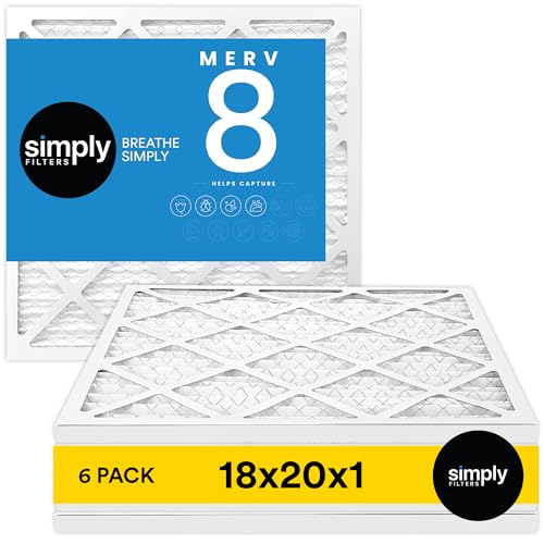 Simply Filters 18x20x1 MERV 8, MPR 600 Air Filter (6 Pack) - Actual Size: 17.75'x19.75'x0.75' HVAC, AC Furnace, Replacement, Return Air Pleated Filter