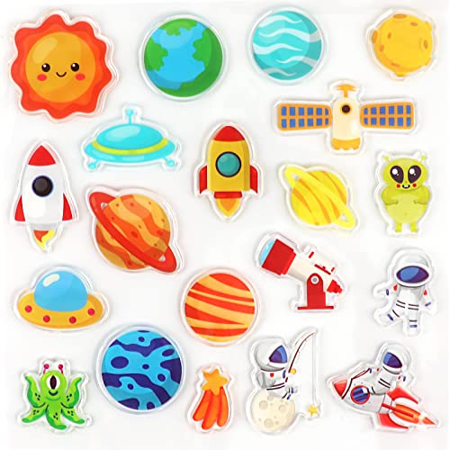 20 PCS Outer Space Thick Gel Clings Galaxy Window Gel Clings Decals Stickers for Kids Toddlers and Adults Home Airplane Classroom Nursery Outer Space Party Supplies Decorations Removable and Reusable
