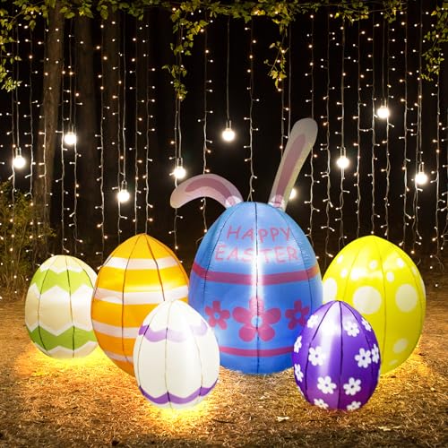 Lightilunar Inflatable Easter Egg Blow Up Yard Decorations 8 ft Long Quick Inflatable Outdoor Decorations for Easter