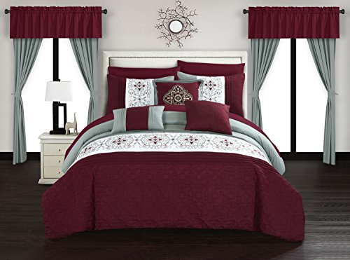 Chic Home BCS06837-AN Emily 20 Piece Comforter Set Color Block Floral Embroidered Bed in a Bag Bedding