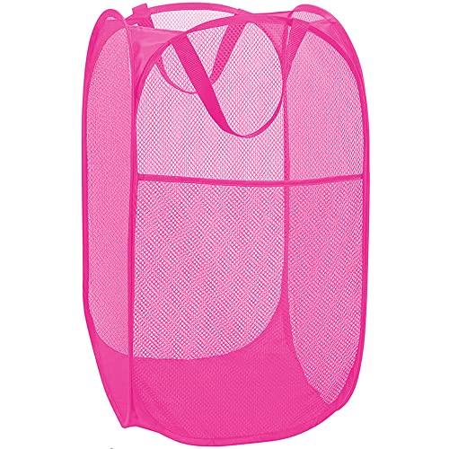 Deluxe Strong Mesh Pop up Laundry Hamper Basket with Side Pocket for Laundry Room, Bathroom, Kids Room, College Dorm or Travel Blush