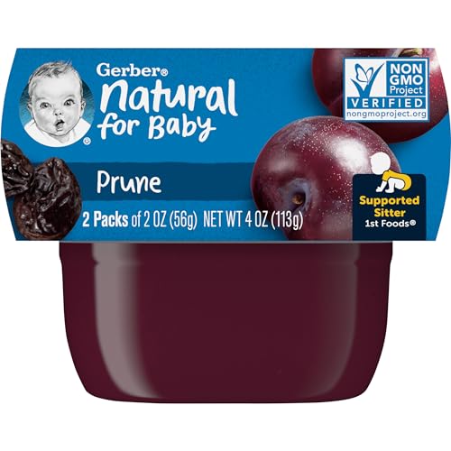 Gerber 1st Foods Baby Food, Prune Puree, Natural & Non-GMO, 2 Ounce Tubs, 2-Pack (Pack of 8)