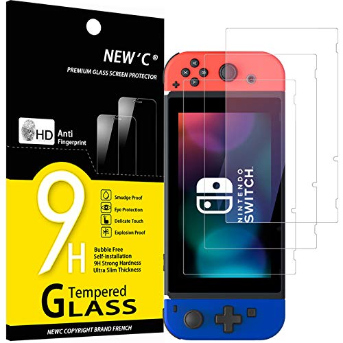 NEW'C [3 Pack Designed for Nintendo Switch Screen Protector Tempered Glass, Case Friendly Anti Scratch Bubble Free Ultra Resistant