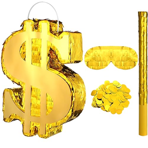 Shappy Coin Money Pinata with Blindfold Stick and Confetti for Boy Gender Reveal Pinata for Coin Bag Theme Birthday Party Decoration Gift Supplies Photo Pro(Money)