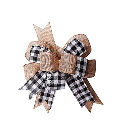 Black White Plaid Gift Bows Burlap Wreaths Bows Christmas Tree Topper for Wedding Holiday Birthday Party Decoration 12' x 9.4'