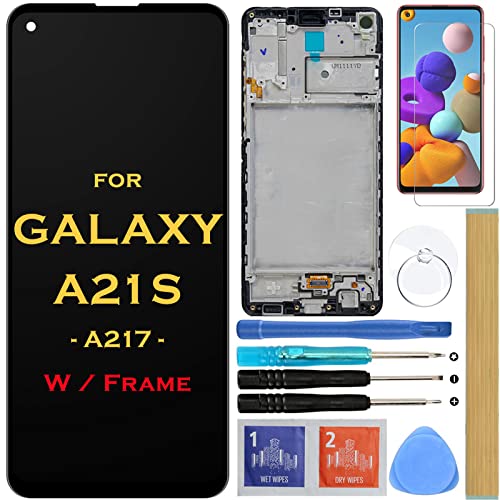 HLTECH Screen Replacement LCD Display Touch Digitizer Assembly with frame for Samsung Galaxy A21S 2020 A217 SM-A217F/DS SM-A217M/DS SM-A217F/DSN 6.5' (Black with Frame)