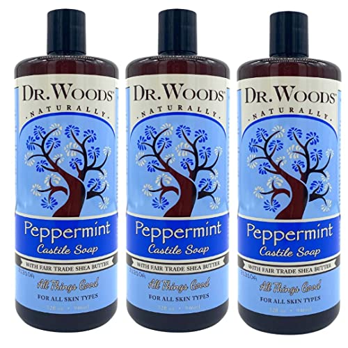 Dr. Woods Pure Peppermint Liquid Castile Soap with Organic Shea Butter, 32 Ounce (Pack of 3)