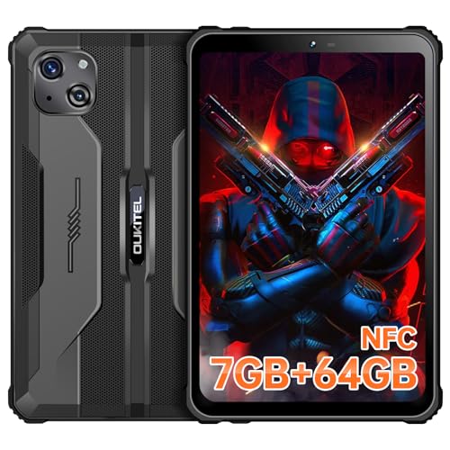 OUKITEL RT3 Rugged Android 13 Tablet - 8 Inch Waterproof-Tablet, 7GB+64GB 1TB Expandable, 5150mAh Battery Industrial Tablet PC, 16+8MP Camera, IP68&IP69K Tablet,4G Dual SIM/5G WiFi/BT5.3/OTG/NFC-Black