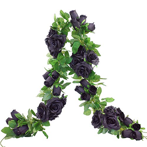 Etistta 2 PCS 6.5 Ft. Artificial Black Rose Vine for Halloween Decor, Hanging Black Silk Flower Garland for Outdoor Home Wall Decorations