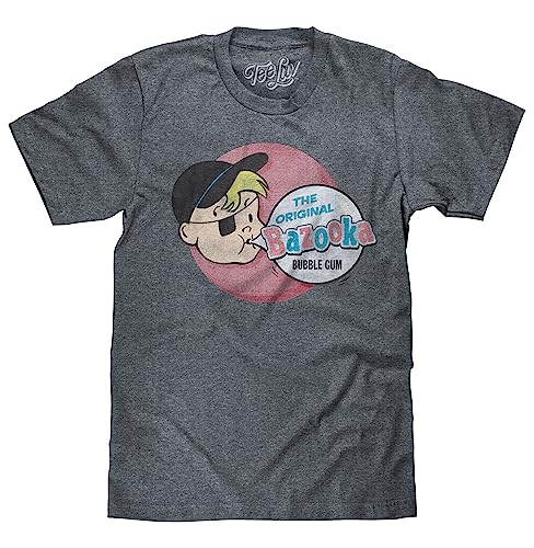 Tee Luv Men's Bazooka Joe Bubble Gum T-Shirt - Retro Topps Candy Shirt, Graphite Heather, L
