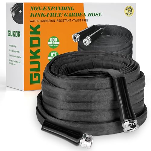 GUKOK Non-Expanding Garden Hose, Ultra Lightweight, Abrasion Resistant, Flexible, Durable, Kink-Free Garden Hose, RV, Marine and Camper Hose, 50-Feet