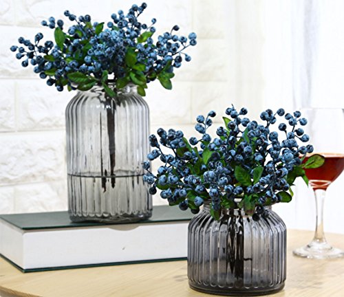 Mistari 10 Pack Artificial Flowers California Faux Blueberries Artificial Stems for Decorating Blueberry Picks Fruit Fake Silk Flowers Home Decorative Party Wedding (Blue)
