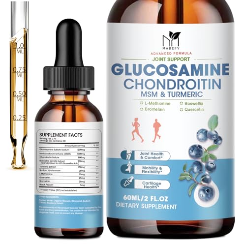 Glucosamine Chondroitin MSM Liquid Drops-w/ Turmeric Boswellia Quercetin Bromelain-Vegan, Antioxidant Support for Back,Knee,Hands-Joint Support Supplement Supports Healthy Joints, Mobility & Cartilage