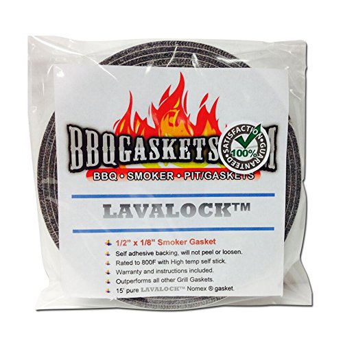 1/2' x 1/8' LavaLock High Temp BBQ Gasket Smoker Seal for Nomex Door Lid, Self Stick Grey