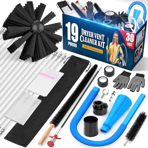 Sealegend 19-Piece Dryer Vent Cleaner Kit Omnidirectional Include 30Feet Dryer Vent Brush Blue Dryer Vacuum Attachment Lint Brush Vacuum&Dryer Adapter