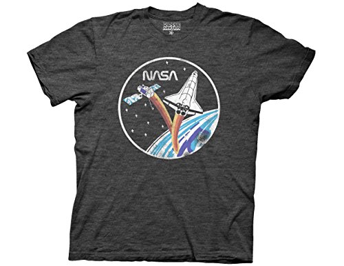 Ripple Junction NASA Adult Unisex Vintage Shuttle & Satellite Light Weight Crew T-Shirt MD Heather Charcoal