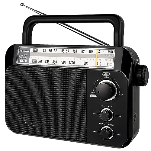 Retekess TR604 AM FM Radio, Battery Operated Radio Portable, AM FM Radio Plug in Wall, High/Low Tone Mode, Big Speaker, Earphone Jack,for Senior, Home