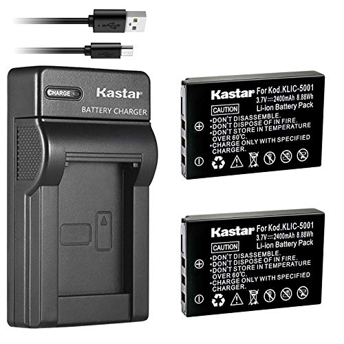 Kastar Battery (X2) & Slim USB Charger for Kodak KLIC-5001 and Easyshare P712 P850 P880 Z730 Z760 Z7590 DX6490 DX7440 DX7590 DX7630 Sanyo DB-L50 DMX-WH1 HD1010 FH11 HD2000 VPC-WH1 HD2000 HD1010 HD1000