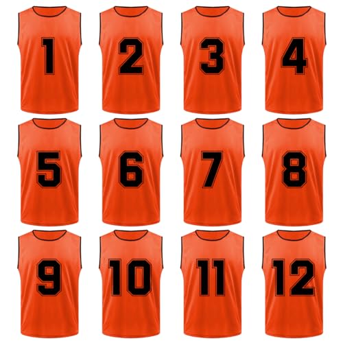 TopTie 12 Pack Numbered Scrimmage Team Practice Pinnies Mesh Jerseys Vests Pinnies (#1-12)