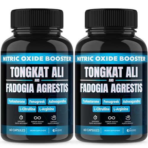 (2 Pack) Tongkat Ali Fadogia Agrestis Nitric Oxide Ashwagandha Supplement for Men with L Arginine Citrulline Fenugreek - Testosterones Booster Turkesterone Pre Workout Blood Flow Pump (120 Capsules)