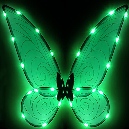 quescu Light up Fairy Wings for Adults,LED Butterfly Wings for Girls Women,Halloween Costume Dress Up, for Kids Green