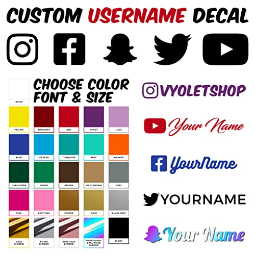 Pair of 2 Custom Social Media Username Decals - Personalized Username Sticker - Social Media Car Window Vinyl Decal Sticker - Instagram - Facebook - Snapchat - Twitter - Youtube