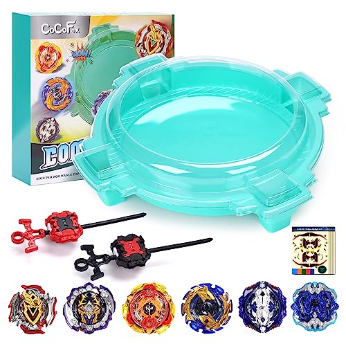 COCOFOX Bey Battling Top Burst Toy Blade Set Game Complete Battle Game Set with Stadium, 6 Battling Tops and 2 Launchers, Toys for 6 Year Old Boys & Girls & Up