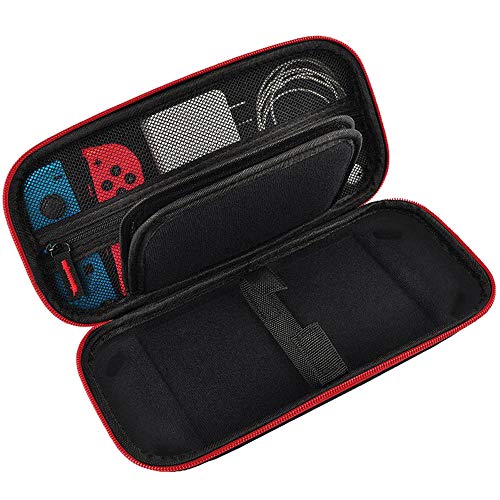 Hisoul for Nintendo Switch Case Cover Carbon Fiber Texture Carrying Case Cover Shell Hard Zipped Case Travel Bag with Strap (Black)