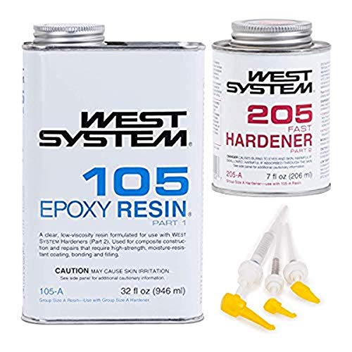 WEST SYSTEM 105A Epoxy Resin (32 fl oz) Bundle with 205A Fast Epoxy Hardener (7 fl oz) and 300 Mini Pumps Epoxy Metering 3-Pack Pump Set (3 Items)