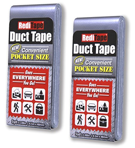 RediTape Travel Size Silver Duct Tape 2-Pack - Pocket Size Flat Thin Mini Roll - for Repairs Outdoors Emergency Crafts - 1.88 inch x 5 Yards per Pack