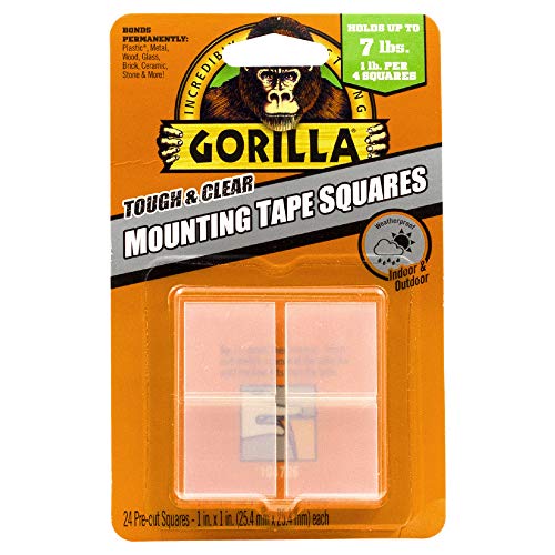 Gorilla Tough & Clear Double Sided Tape Squares, 24 1' Pre-Cut Mounting Squares, Clear, (Pack of 1)