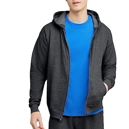 Hanes mens Full-zip Eco-smart Hoodie Hooded Sweatshirt, Charcoal Heather, XX-Large US